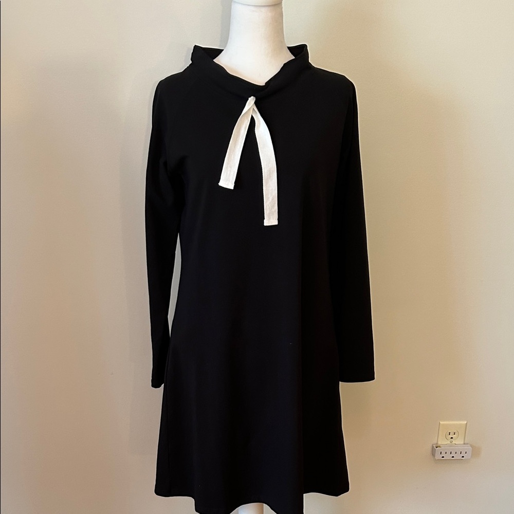 Duffield Lane Black Sweatshirt Dress with White Drawstring Accent